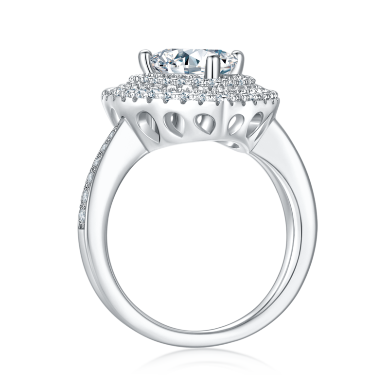 豪镶三角形S925银镀白金MoissaniteWomen's Ring2.0ctD级